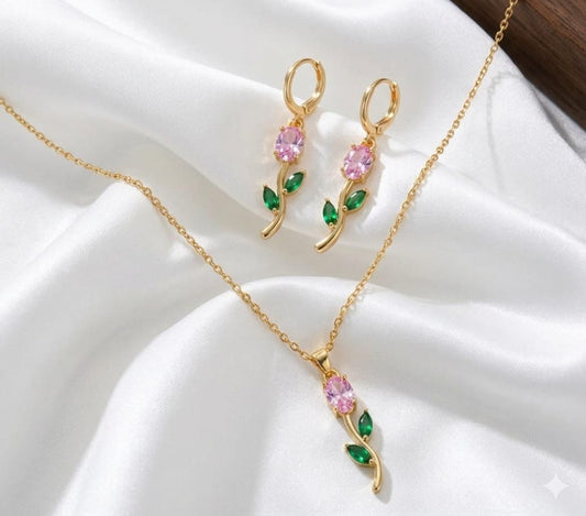 Thulip neck chain and earring set