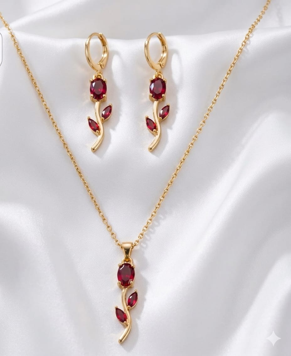 Thulip neck chain and earring set